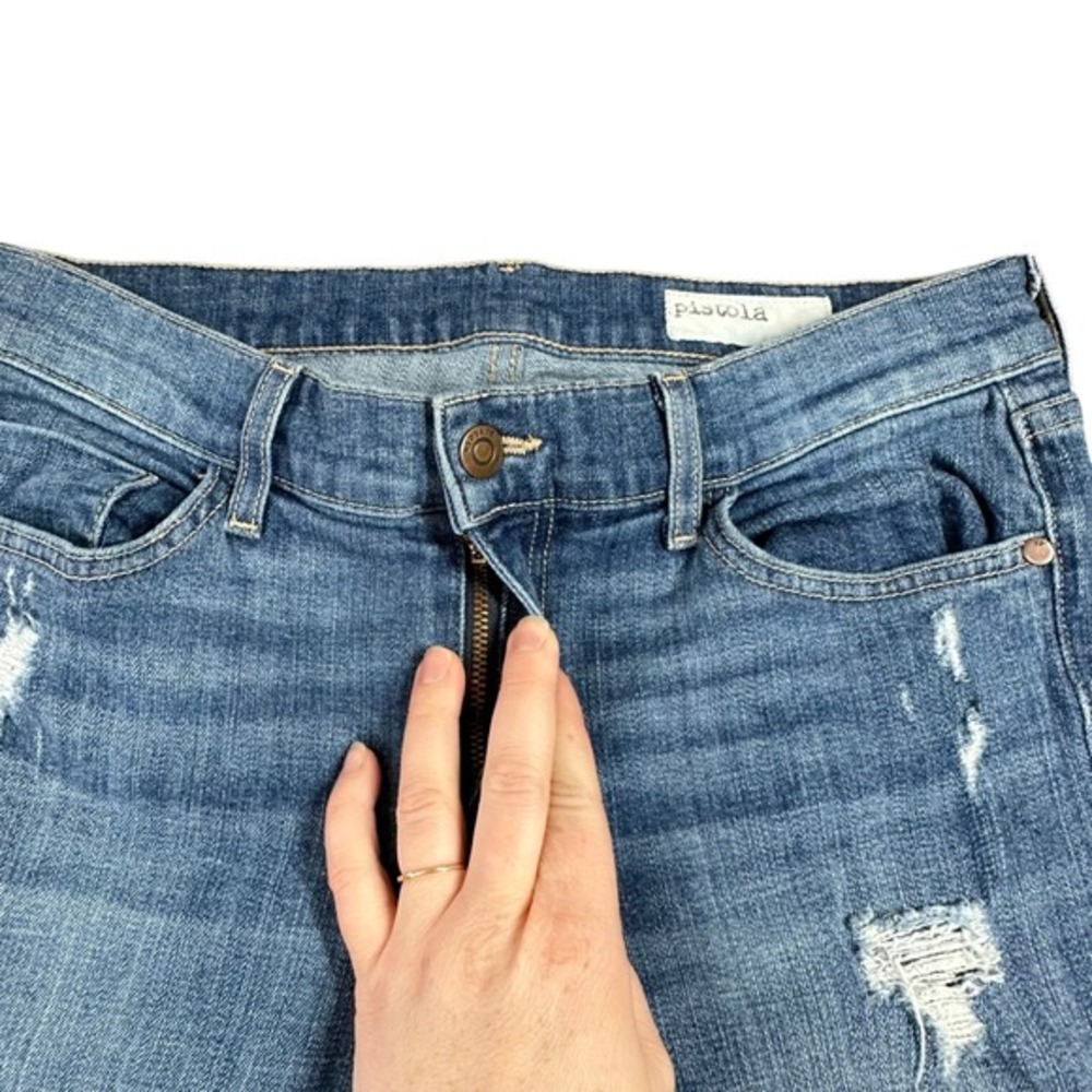 Pistola Size 30 Y2K Distressed Flare Jeans Medium Wash Frayed Hem Chewed Hem - Picture 3 of 9
